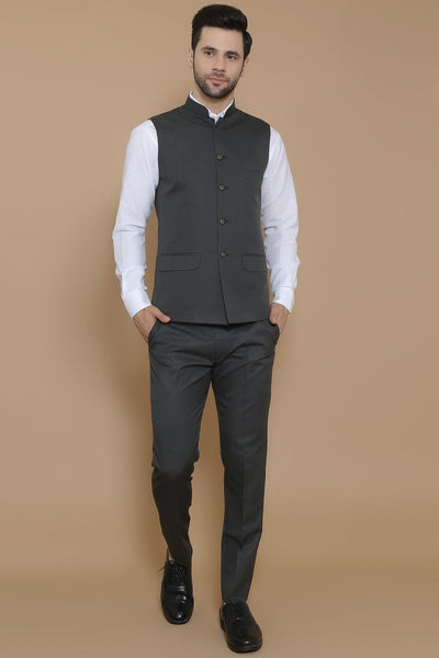 Poly Viscose Green Vest and Trouser Set