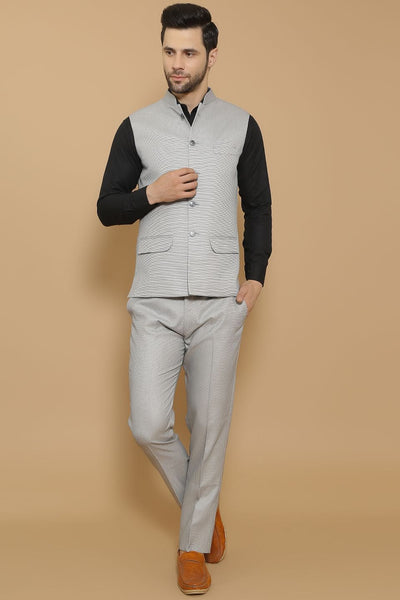 Poly Viscose Grey Vest and Trouser Set