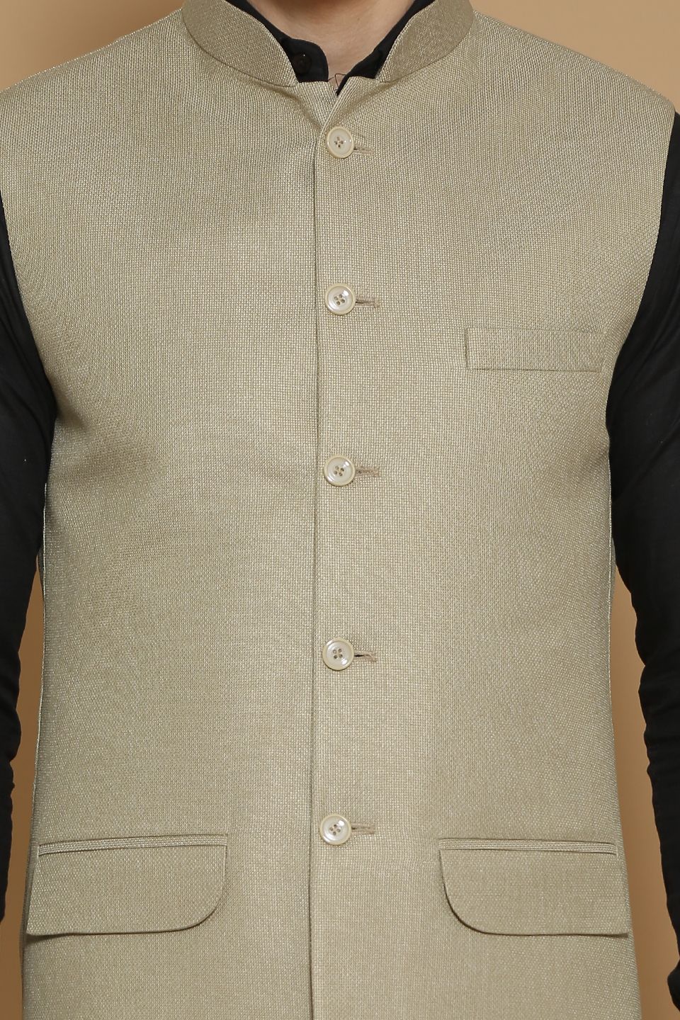 Poly Viscose Beige Vest and Trouser Set