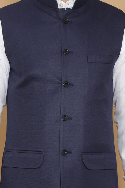 Poly Viscose Blue Vest and Trouser Set