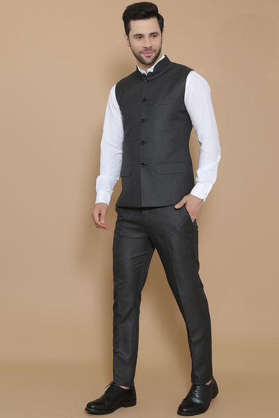 Poly Viscose Black Vest and Trouser Set