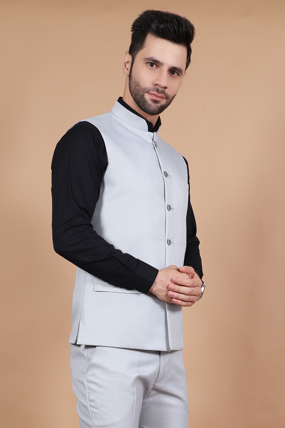 Buy Silver Brocade Nehru Jacket for men Online from Indian Designers 2024