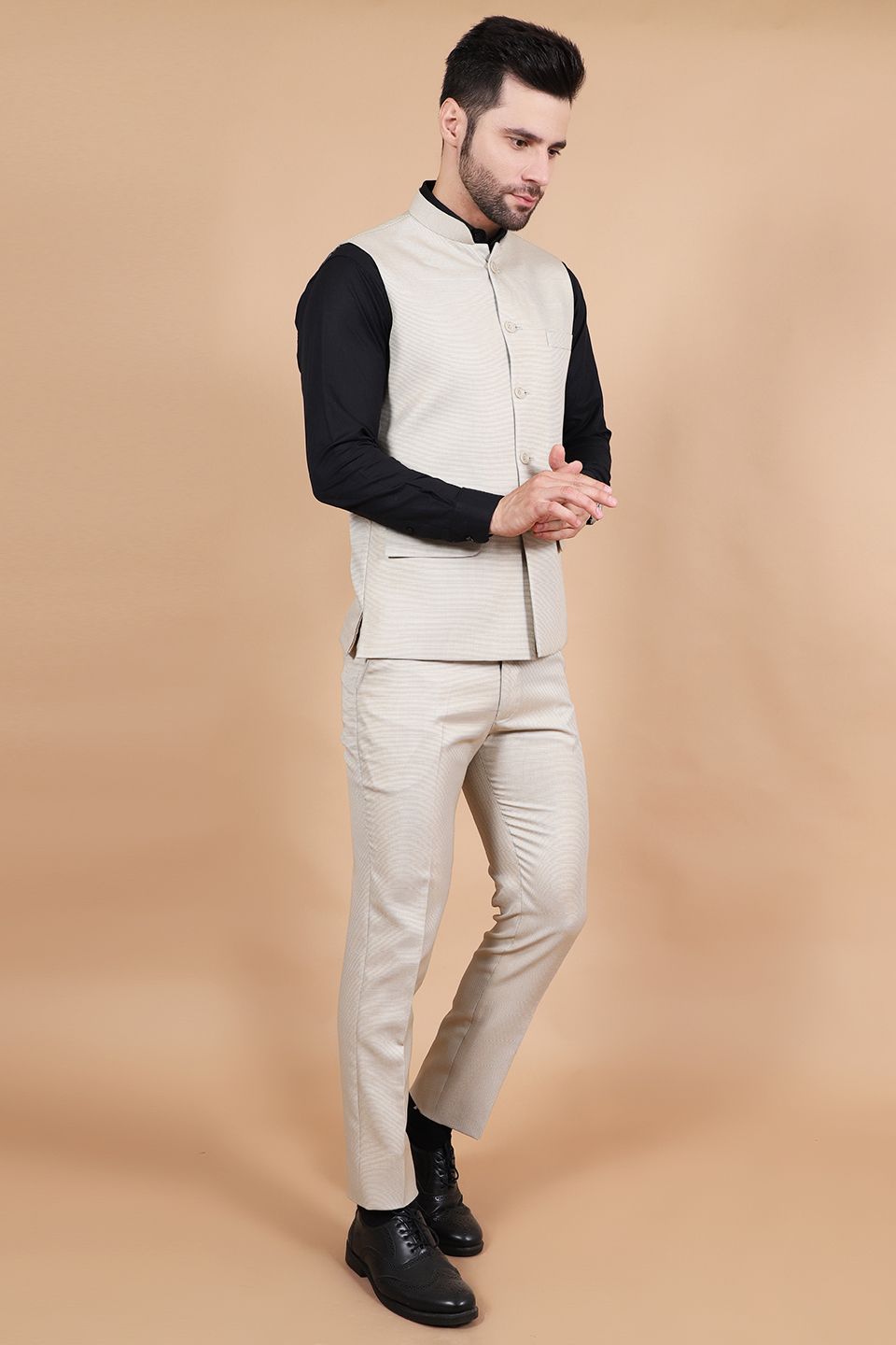 Polyester Cotton Beige Modi Nehru Jacket