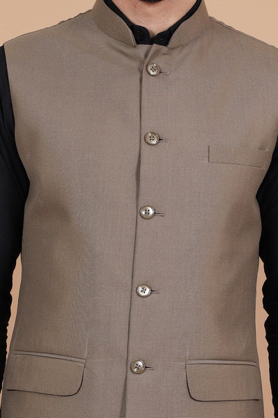 Polyester Cotton Brown Vest and Trouser Set