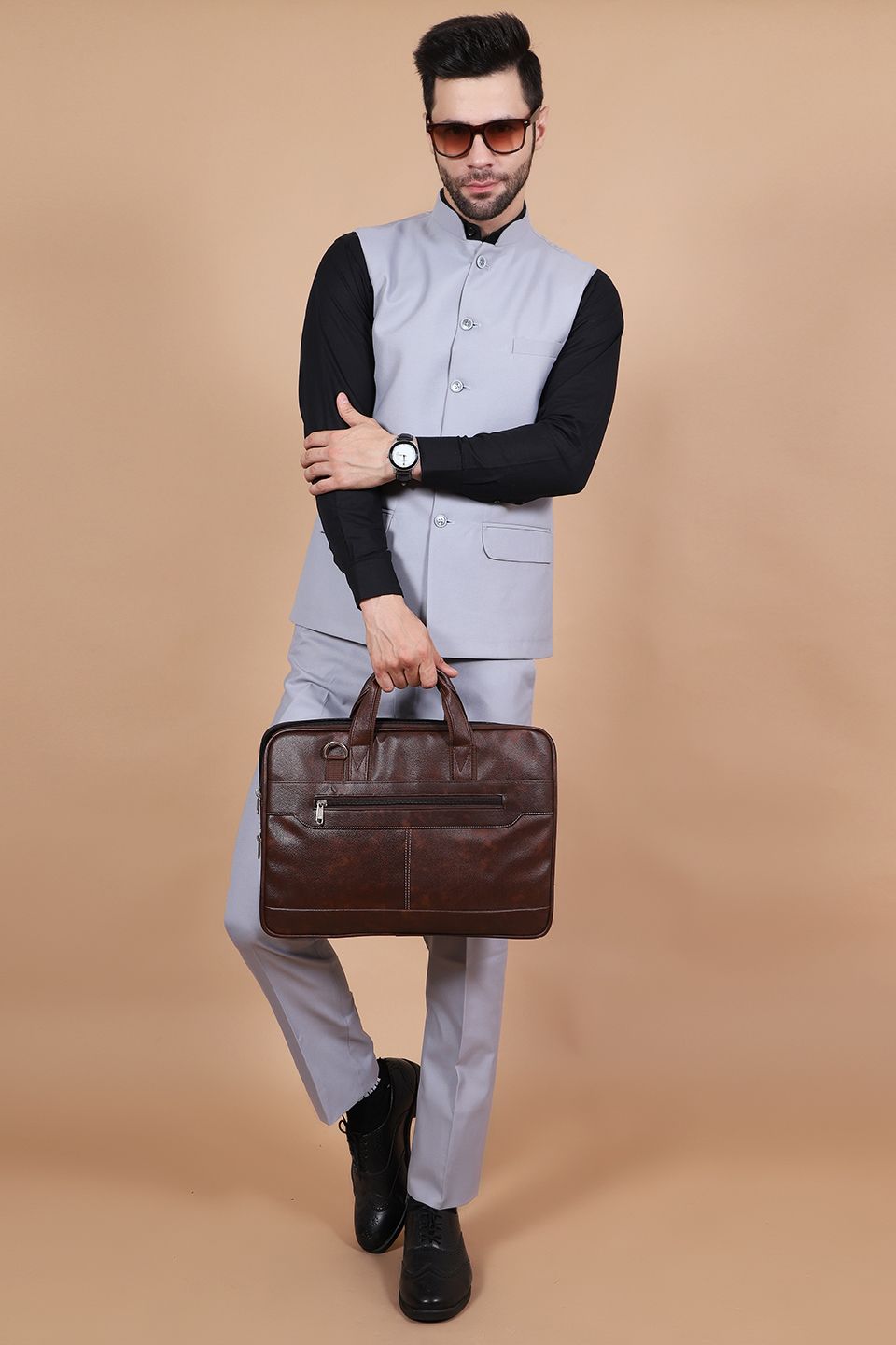 Polyester Cotton Grey Modi Nehru Jacket