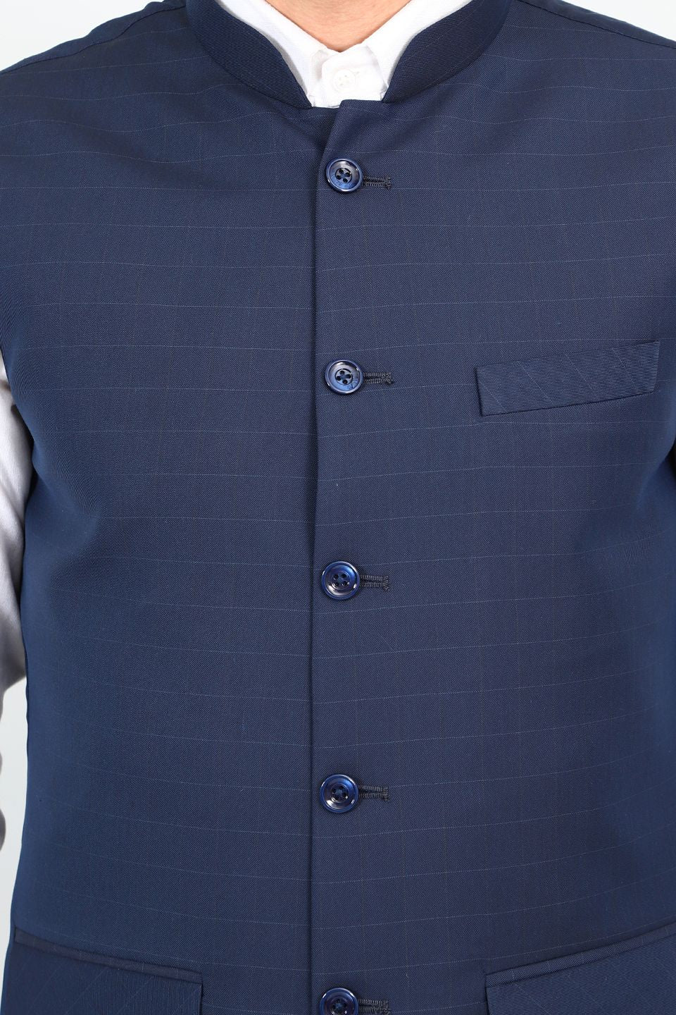Poly Viscose Blue Vest and Trouser Set
