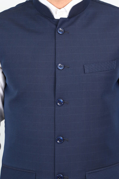 Poly Viscose Blue Vest and Trouser Set