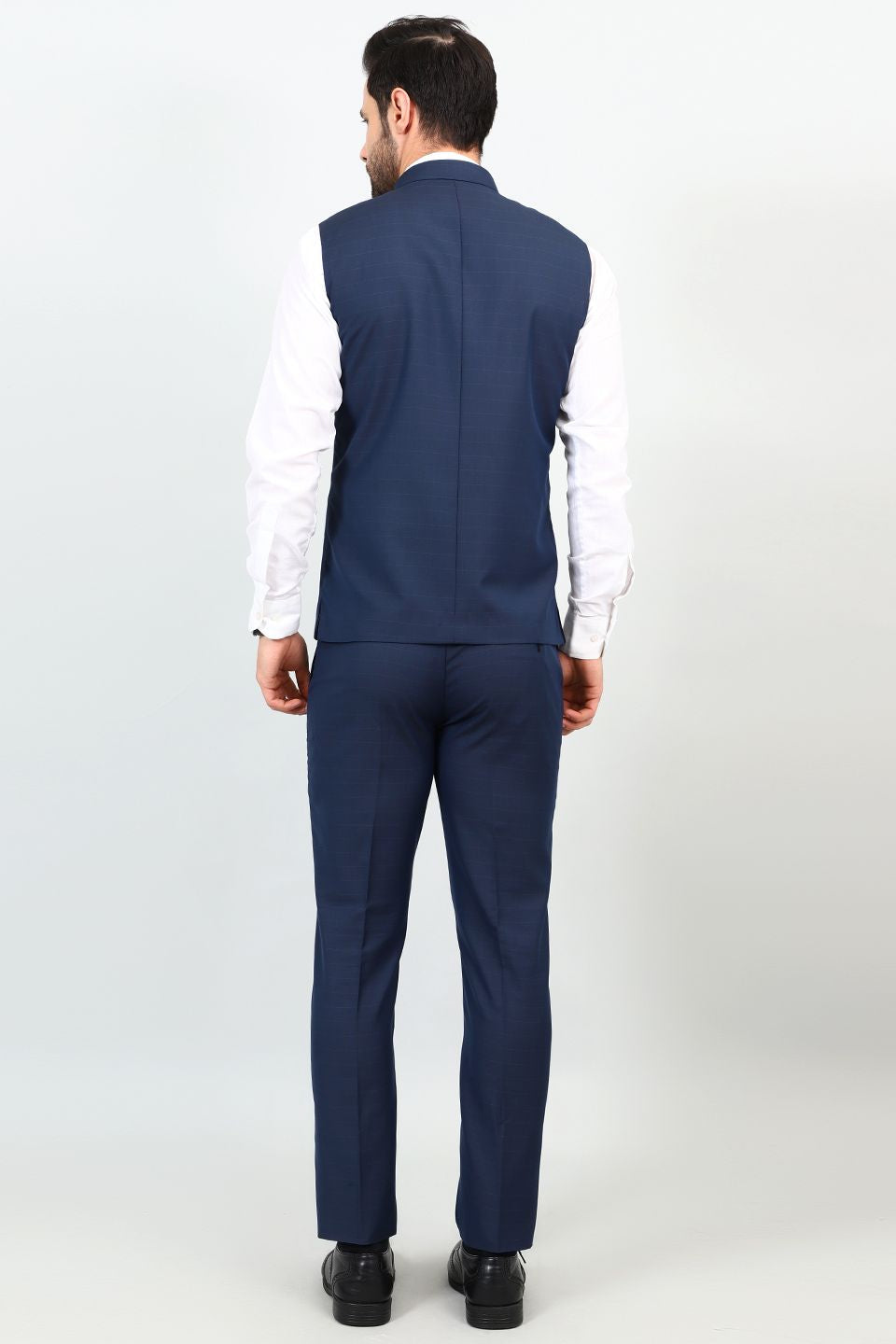 Poly Viscose Blue Vest and Trouser Set