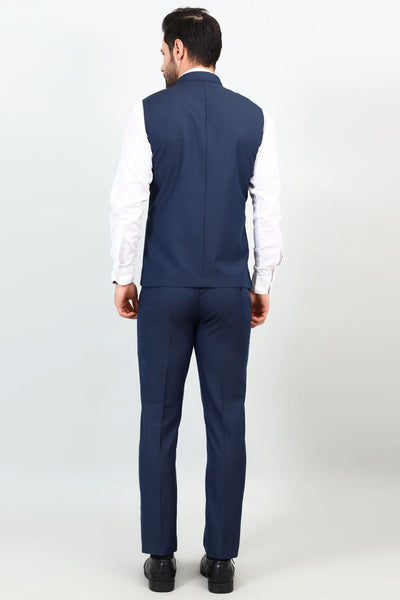 Poly Viscose Blue Vest and Trouser Set