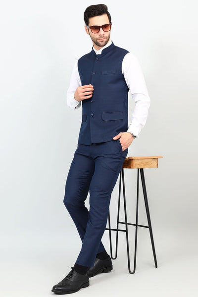 Poly Viscose Blue Vest and Trouser Set