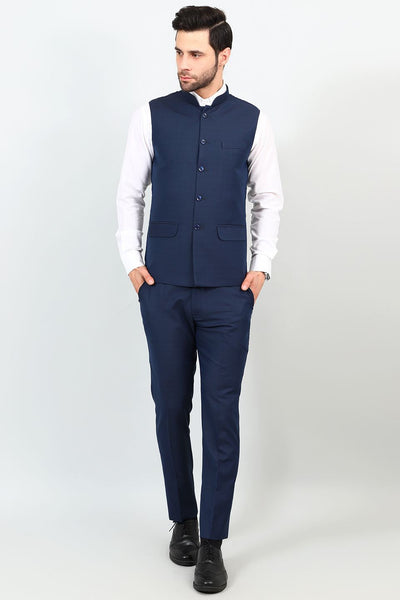 Poly Viscose Blue Vest and Trouser Set