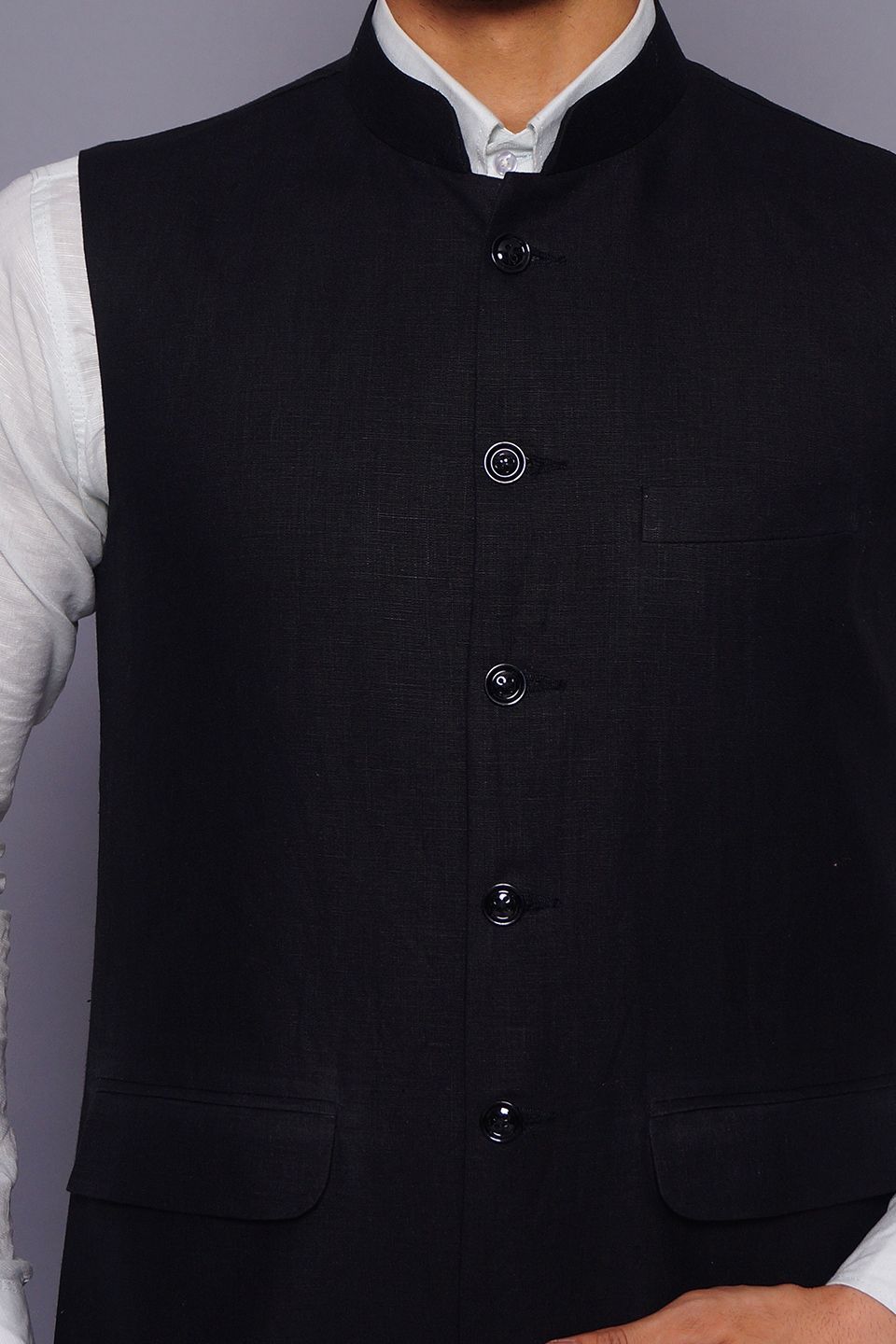 Wintage Men's Pure Linen Vest & Pant Set: Black