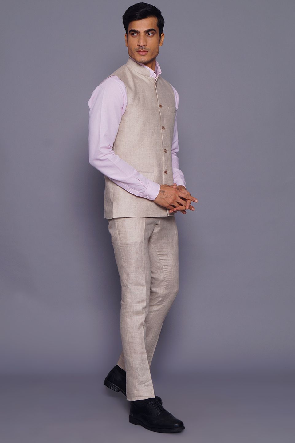 Wintage Men's Pure Linen  Vest & Pant Set: Cream