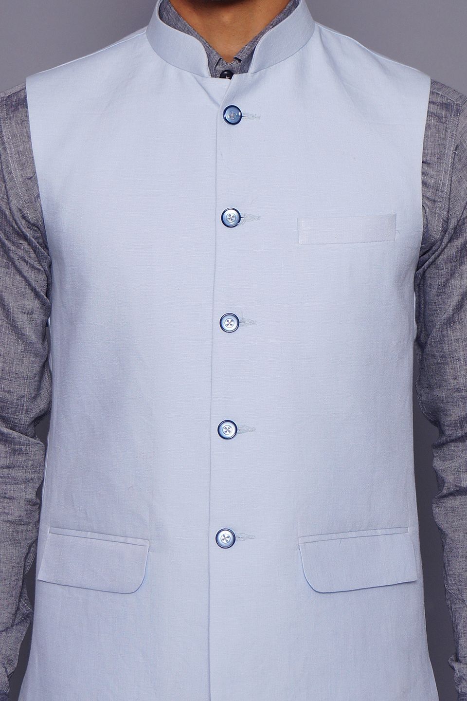 Wintage Men's Pure Linen  Vest & Pant Set: Sky Blue