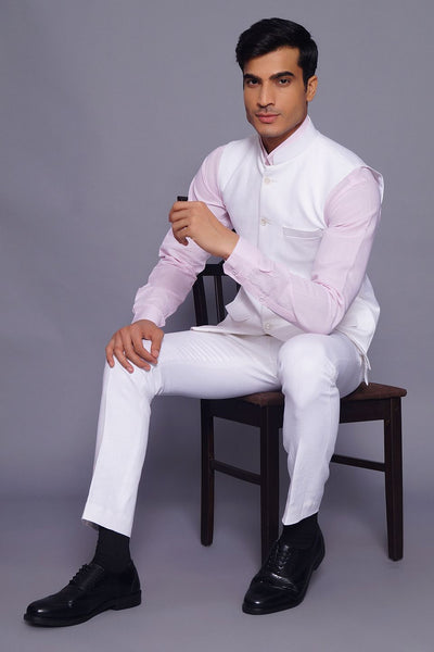Wintage Men's Pure Linen  Vest & Pant Set: White