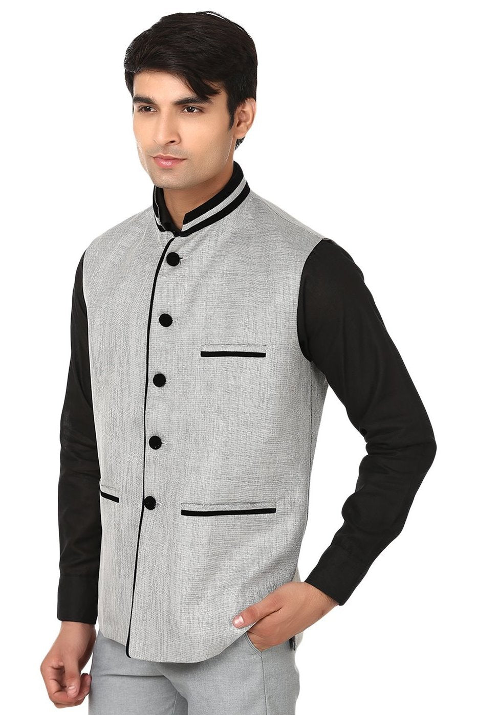 Rayon Cotton Silver Modi Nehru Jacket